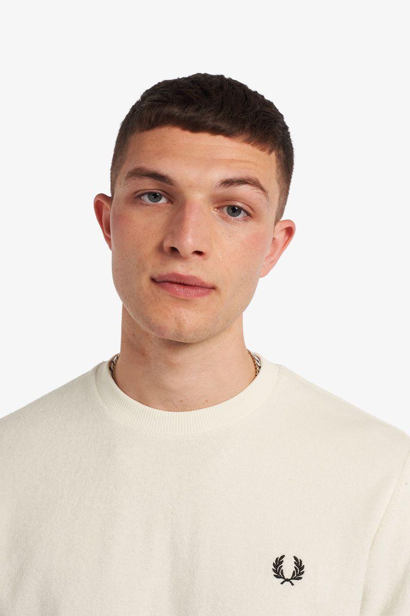 White Fred Perry Towelling Crew Neck Men's Sweatshirts | PH 1621UZGT